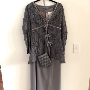 Bob Mackie mother-of-the-bride beaded jacket, full-length dress, and purse